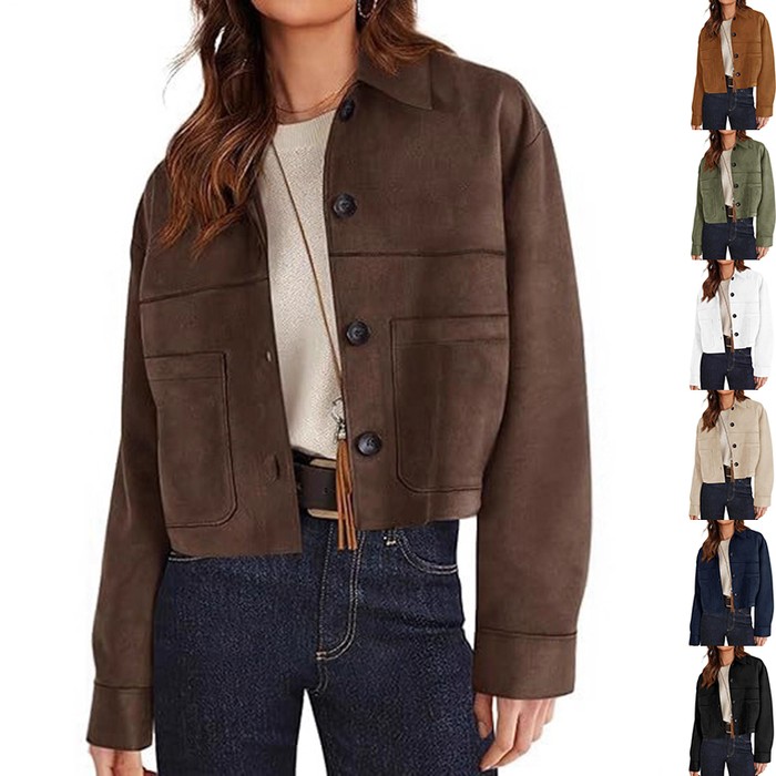 Women's Faux Suede Short Jacket Lightweight Casual Winter Autumn Outerwear Clothing