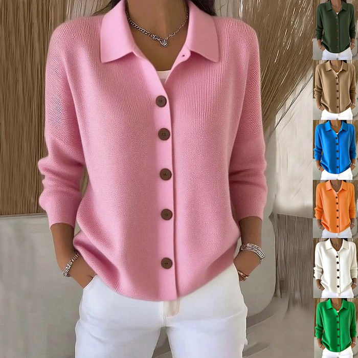 Women's Knitted Lapel Cardigan Sweater Button Front Long Sleeve Coat Casual Outerwear