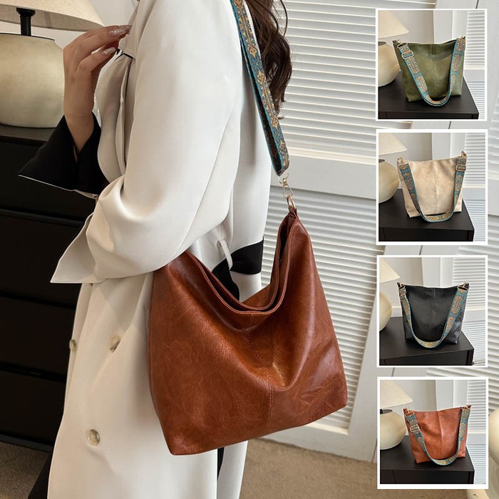 Women's Shoulder Bag With Ethnic Style Wide Shoulder Strap Ins Large Capacity Bucket Crossbody Bags Fashion Handbag