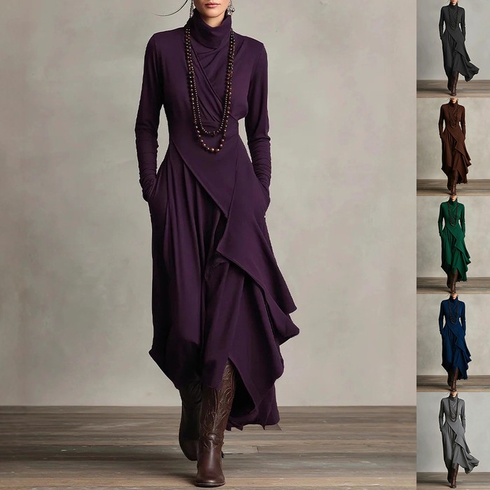 Women's Solid Color Cross Sleeve High Neck Dress Elegant Long Sleeve Bodycon Party Evening Gown Casual Daily Wear Clothing