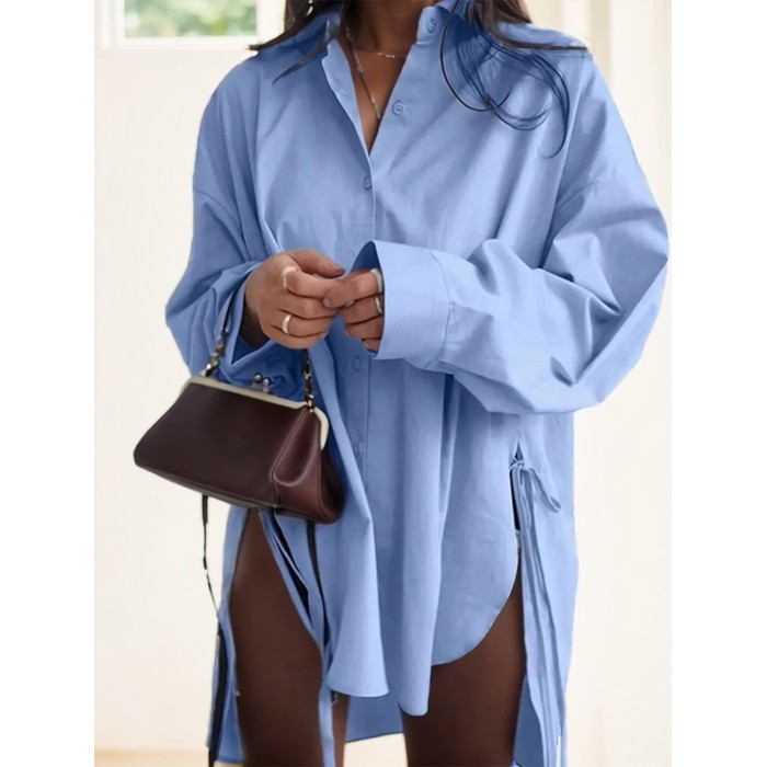 Women's Solid Color Drop Shoulder Long Sleeve Shirt