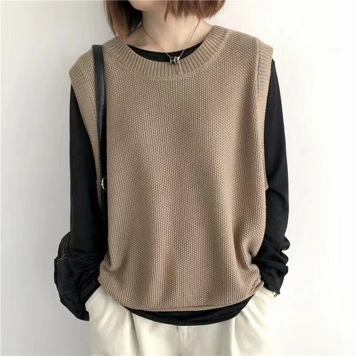 Women Sleeveless Vest Bandage Dress Outer Wear Solid Color Round Neck Vest