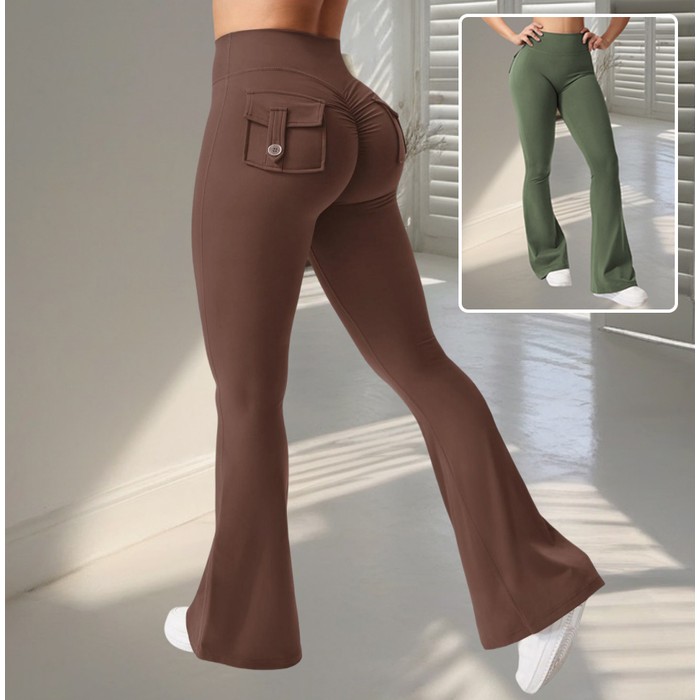 Yoga Fitness Flared Pants With Pockets Ins Fashion Slim High Waist Sports Trousers Scrunch Butt Booty Workout Lifting Leggings