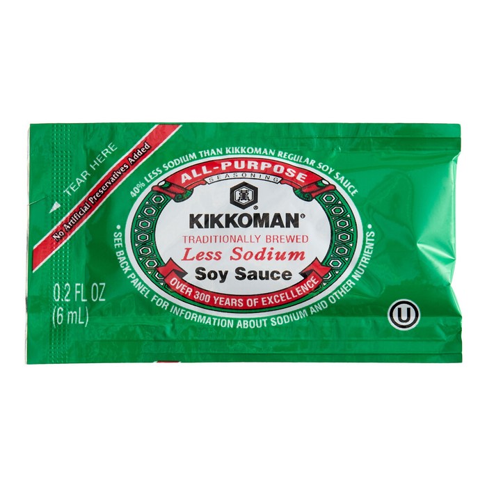 Kikkoman Less Sodium Preservative-Free Soy Sauce 6 mL Packet - 200/Case