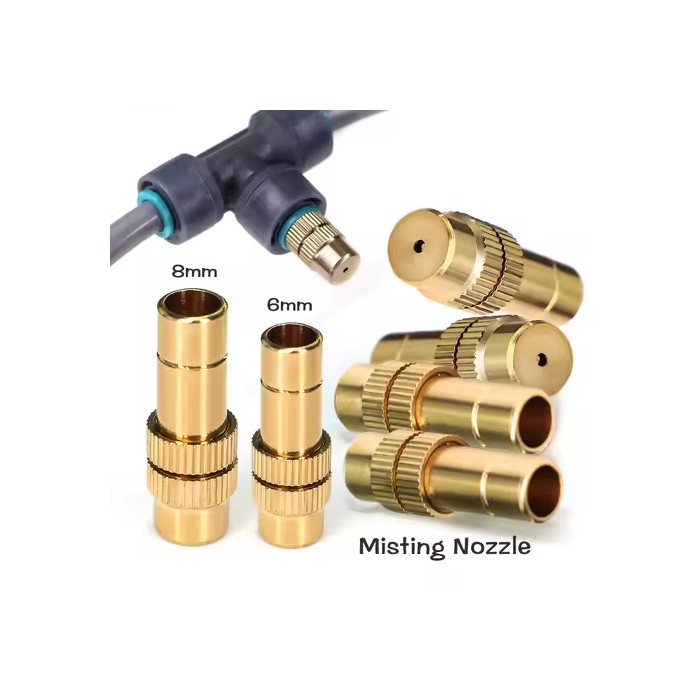 OD-6mm 8mm Adjustable Brass Misting Nozzle Garden Greenhouse Cooling Atomized Irrigation System Spray Head Atomizing Sprinklers