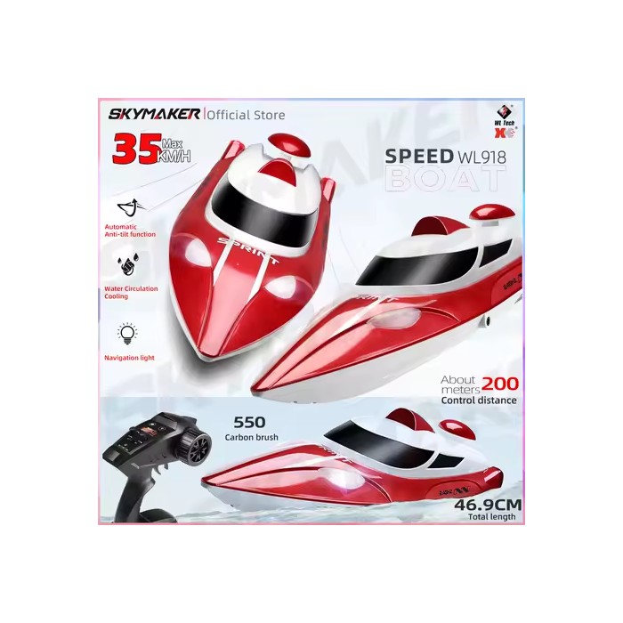WLtoys Wl918 High Speed RC Boat 35km/h Remote Control Speed Racing Boats 2.4GHz Capsize Low Battery Alarm RC Boat Toy Kids Gift