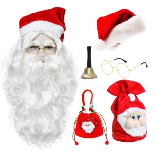 Christmas Santa Costume Wig Beard Hat Set With Candy Bag