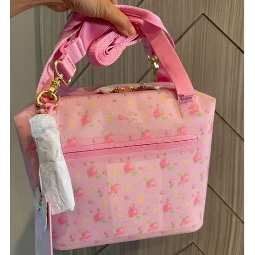 Floral Soft Cooler Lunch Bag With Phone Pocket And Cup Strap